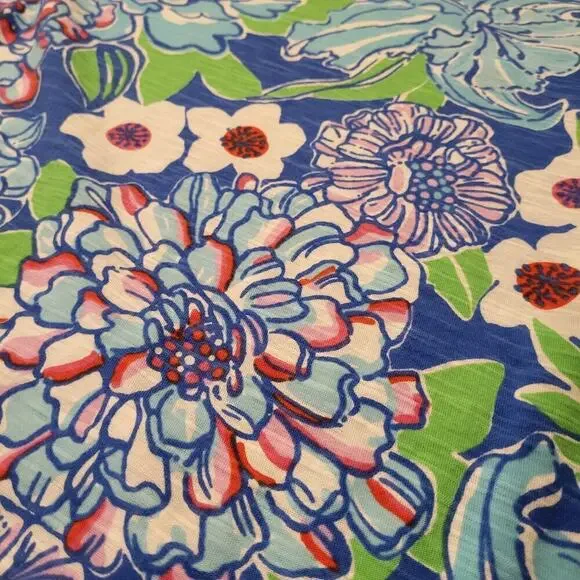 Lilly Pulitzer Blue & Green Short Sleeve V-Neck Gathered Sleeve T-shirt S - Picture 3 of 7